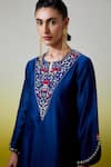 Shop_Anantaa By Roohi_Blue Chanderi Silk Sequins, Embroidery Notched Neck Kurta With Pant _Online_at_Aza_Fashions