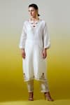 Buy_Anantaa By Roohi_Off White Chanderi Silk Sequins, Embroidery Notched Neck Kurta With Pant _at_Aza_Fashions