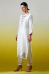 Anantaa By Roohi_Off White Chanderi Silk Sequins, Embroidery Notched Neck Kurta With Pant _Online_at_Aza_Fashions
