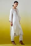 Buy_Anantaa By Roohi_Off White Chanderi Silk Sequins, Embroidery Notched Neck Kurta With Pant _Online_at_Aza_Fashions