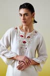 Anantaa By Roohi_Off White Chanderi Silk Sequins, Embroidery Notched Neck Kurta With Pant _at_Aza_Fashions
