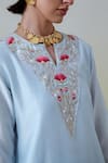 Buy_Anantaa By Roohi_Blue Chanderi Silk Embroidery, Sequins Notched Neck Kurta And Pant Set 