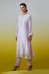 Shop_Anantaa By Roohi_Pink Chanderi Silk Embroidery, Sequins Notched Neck Kurta And Pant Set _Online_at_Aza_Fashions