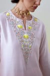 Anantaa By Roohi_Pink Chanderi Silk Embroidery, Sequins Notched Neck Kurta And Pant Set _at_Aza_Fashions