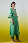 Buy_Anantaa By Roohi_Green Chanderi Silk Embroidery, Sequins Split V-neck Kaftan Kurta And Pant Set _Online_at_Aza_Fashions
