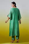 Shop_Anantaa By Roohi_Green Chanderi Silk Embroidery, Sequins Split V-neck Kaftan Kurta And Pant Set _at_Aza_Fashions