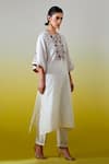 Buy_Anantaa By Roohi_Off White Chanderi Silk Embroidery, Sequins Split V-neck Kaftan Kurta And Pant Set _Online_at_Aza_Fashions