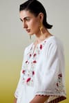Anantaa By Roohi_Off White Chanderi Silk Embroidery, Sequins Split V-neck Kaftan Kurta And Pant Set _at_Aza_Fashions