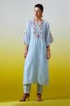 Buy_Anantaa By Roohi_Blue Chanderi Silk Sequins, Embroidery Split V-neck Kaftan Kurta With Pant _at_Aza_Fashions