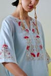 Shop_Anantaa By Roohi_Blue Chanderi Silk Sequins, Embroidery Split V-neck Kaftan Kurta With Pant _Online_at_Aza_Fashions