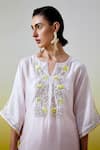 Anantaa By Roohi_Pink Chanderi Silk Sequins, Embroidery Split V-neck Kaftan Kurta With Pant _at_Aza_Fashions