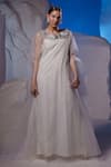 Buy_Samant Chauhan_Ivory Organza, Cotton Embroidery, Sequins Round Neck Embellished Kaftan _at_Aza_Fashions