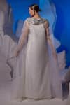 Shop_Samant Chauhan_Ivory Organza, Cotton Embroidery, Sequins Round Neck Embellished Kaftan _at_Aza_Fashions