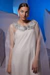 Buy_Samant Chauhan_Ivory Organza, Cotton Embroidery, Sequins Round Neck Embellished Kaftan _Online_at_Aza_Fashions