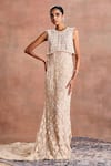 Buy_Supria Munjal_White Tulle Embroidery, Beads, Sequins Round Neck Embellished Column Gown _at_Aza_Fashions