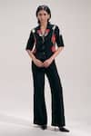 Buy_The Right Cut_Black Silk Embroidery, Sequins, Zari Collared, V-neck Floral Shirt 