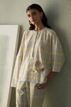 Buy Febo6 Beige Cotton, Silk Embroidery, Applique Round Neck Popcorn Plaid Top at Aza Fashions Buy_Febo6_Beige Cotton, Silk Embroidery, Applique Round Neck Popcorn Plaid Top _at_Aza_Fashions