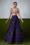 Shop_Ikshita Choudhary_Blue Chanderi Embroidery, Sequins, Mirrors, Foil Printed And Pleated Lehenga Set _Online_at_Aza_Fashions