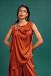 Buy_Style Junkiie_Rust Polyester, Satin Embroidery, Sequins, Beads, Foil Spotted Draped Top _at_Aza_Fashions
