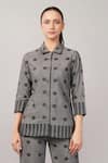 Buy_Abraham And Thakore_Gray Silk, Cotton Collared Dot Cutwork Shirt _at_Aza_Fashions