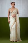 Buy_Ikshita Choudhary_White Organza, Chanderi Silk, Satin Embroidery, Zari, Hand Saree With Blouse _at_Aza_Fashions