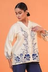 Buy Origani Ivory Chanderi Silk Embroidery Split V-neck, Mandarin Collar Resham Thread Top at Aza Fashions Buy_Origani_Ivory Chanderi Silk Embroidery Split V-neck, Mandarin Collar Resham Thread Top _at_Aza_Fashions