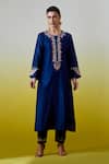 Buy_Anantaa By Roohi_Blue Chanderi Silk Embroidery, Sequins Round Neck Kurta With Pant _at_Aza_Fashions