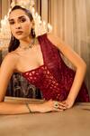 Buy_Supria Munjal_Wine Organza Fringe, Sequins One Shoulder Dress _Online_at_Aza_Fashions