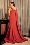 Shop_Supria Munjal_Rust Crepe One Shoulder, Square Neck Strapless Mermaid Gown _at_Aza_Fashions