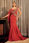Buy_Supria Munjal_Rust Crepe One Shoulder, Square Neck Strapless Mermaid Gown _at_Aza_Fashions