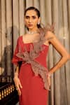 Buy_Supria Munjal_Rust Crepe One Shoulder, Square Neck Strapless Mermaid Gown _Online_at_Aza_Fashions