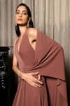 Supria Munjal_Brown Crepe Halter Neck, Draped Gown _Online_at_Aza_Fashions