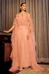 Buy_Supria Munjal_Pink Tulle Ruffles, Fabric Flowers Off-shoulder Off Sheath Dress _at_Aza_Fashions