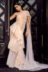 Buy_Supria Munjal_Ivory Tulle One Shoulder Asymmetric Sheer Draped Gown _at_Aza_Fashions