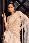 Buy_Supria Munjal_Ivory Tulle One Shoulder Asymmetric Sheer Draped Gown 