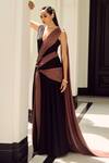 Supria Munjal_Black Crepe V-neck Knotted Draped Gown _Online_at_Aza_Fashions