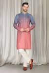 Shop_Aham-Vayam_Coral Cotton Sequins Ombre Bandhani Embroidered Kurta And Pant Set _Online_at_Aza_Fashions