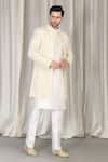 Buy_Aham-Vayam_Ivory Cotton Embroidery, Sequins Pavitra Geometric Sherwani Set 