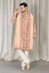 Buy_Aham-Vayam_Coral Cotton, Silk Embroidery Kashmiriyat Sherwani Set _at_Aza_Fashions