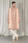 Shop_Aham-Vayam_Coral Cotton, Silk Embroidery Kashmiriyat Sherwani Set _Online