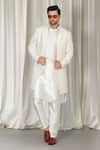 Buy_Aham-Vayam_Ivory Cotton, Silk Embroidery Mihir Woven Pattern Sherwani Set _at_Aza_Fashions