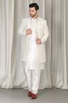 Aham-Vayam_Ivory Cotton, Silk Embroidery Mihir Woven Pattern Sherwani Set _Online_at_Aza_Fashions
