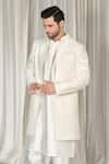 Buy_Aham-Vayam_Ivory Cotton, Silk Embroidery Mihir Woven Pattern Sherwani Set _Online_at_Aza_Fashions
