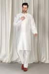 Shop_Aham-Vayam_Ivory Cotton, Silk Embroidery Mihir Woven Pattern Sherwani Set _Online_at_Aza_Fashions