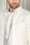 Shop_Aham-Vayam_Ivory Cotton, Silk Embroidery Mihir Woven Pattern Sherwani Set 