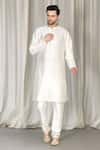 Aham-Vayam_Ivory Cotton, Silk Embroidery Jashne Bahar Sherwani Set _Online_at_Aza_Fashions