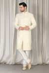 Buy_Aham-Vayam_Ivory Cotton, Silk Embroidery Jashne Bahar Sherwani Set _Online_at_Aza_Fashions