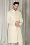 Shop_Aham-Vayam_Ivory Cotton, Silk Embroidery Jashne Bahar Sherwani Set 