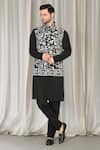 Aham-Vayam_Black Cotton, Silk Embroidery Phool Nehru Jacket Kurta Set _Online_at_Aza_Fashions