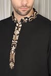 Shop_Aham-Vayam_Black Cotton, Silk Embroidery Phool Nehru Jacket Kurta Set _Online_at_Aza_Fashions